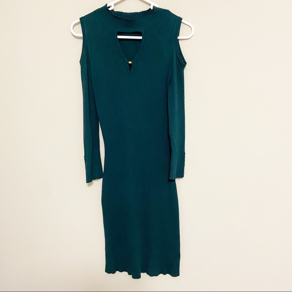 G by Guess dark green cold-shoulder winter dress